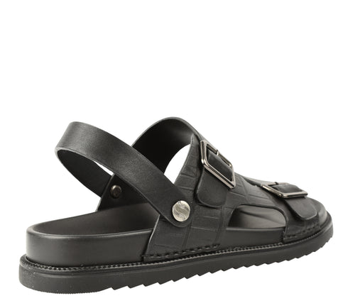 Sandale casual, barbati, MELS OB10555, negru, piele naturala